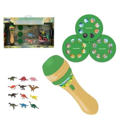 Lexibook, Projecteur à Histoires et Lampe Torche, Invente 3 Histoires avec 24 Images de Dinosaures, 12 Figurines de Dinosaures incluses, Jaune/Vert, LTC045Z