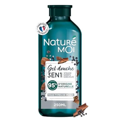 Naturé Moi - Gel Douche 3 en 1 - Visage, Corps, Cheveux - Hydrate et Nourrit - Écorce de Cèdre Bio d'Auvergne et Poivre Noir Bio - 95% d'Origine Naturelle - 250 ml - Fabriqué en France