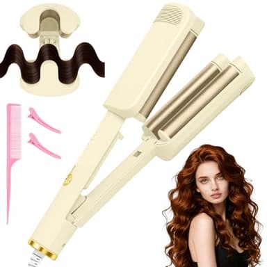 LOPHE 32mm Cheveux Wavy Fer à Boucler, Fers à Onduler French Waves avec 4 Températures Réglables, Cheveux Wavy Fer à Boucler pour Cheveux Longs Courts, Convient aux Débutants, Anti-Brûlure, Abricot