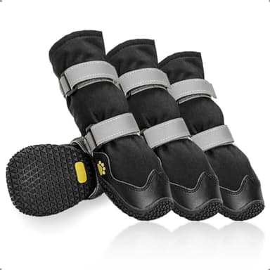 Antidérapant Chaussure chien avec sangles réfléchissantes, bottines chien imperméables, semelles en cuir résistant à l'usure, protège-pattes pour petits, moyens et grands chiens 4 pièces(L, Noir)