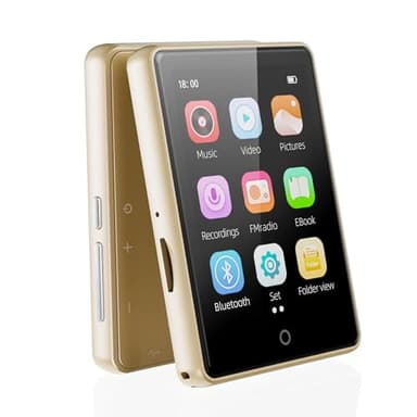 64Go Lecteur MP3 Bluetooth 5.3 avec Haut-Parleur, 2.8" Grand Écran MP3 Qualité Sonore HiFi Audio MP4 Baladeur Sport de Radio FM Podomètre Enregistreur, Carte mémoire Extensible de 128 Go(Or)