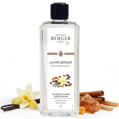 MAISON BERGER – Recharge Lampe Berger Poussière d’Ambre 1 Litre – Ambre & Vanille – Parfum Oriental Chaleureux & Enveloppant – Neutralisation des odeurs – Fabriqué en France