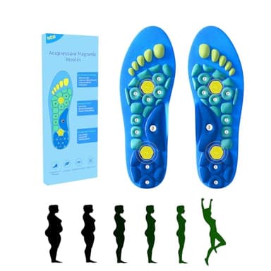 Semelle Magnétique, 1 Paire Semelles Magnétiques pour Soutien Voûte Plantaire, Semelles Acupression Pour Homme et Femme, Semelles Gel Réflexologiques Contre Fatigue (Bleu, 35-39)