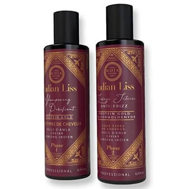 LISSAGE INTENSE NOIA HAIR - INDIAN LISS - AMLA ,HUILES AMAZONIENNES & GINSENG INDIEN - PROTEIN GOLD - 2 X250ML POUR 2 UTILISATIONS