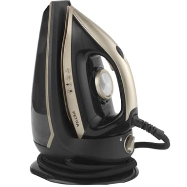 Petra PF01483VDEEU7 Centrale Vapeur, 2600W, Fer à Repasser avec Réservoir d'Eau XL 1.5L, Vapeur Continue Jusqu'à 30 Min, Base Compacte, Semelle en Céramique, Système de Verrouillage, Noir/Platine