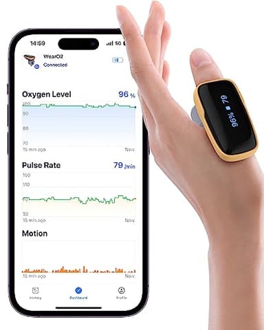 Oxymètre de Doigt Bluetooth, Surveillance Continue de la Saturation en Oxygène du Sang et Rythme Cardiaque, Saturomètre Oxymètre Portable avec Rappel Vibration et APP Bluetooth, Batterie Rechargeable