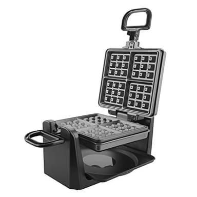 Emerio WM-110984.4 Gaufrier rotatif pour 4 gaufres belges en même temps, avec fonction rotative professionnelle, plaques antiadhésives, régulateur de température, 1000 W, « bien testé », argenté,