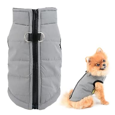 SMALLLEE_LUCKY_STORE Veste d'hiver imperméable avec anneaux en D pour chien de petite taille et chat, manteau matelassé chaud avec fermeture Éclair pour chihuahua, yorkshire, chaton, gris, taille XS