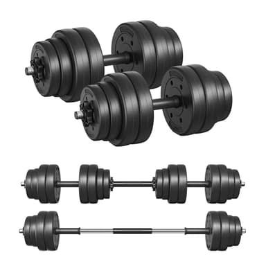 SONGMICS Kit Haltères Musculation 2-en-1, 2 x 15 kg, Poids Réglable, avec Barre d Extension Supplémentaire en Acier, Revêtement en Plastique, Fitnesse, Musculation, à la Maison, Noir d'Encre SYL30HBK