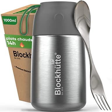 Blockhütte Boite Isotherme Repas Chaud en Acier Inox I 1L I Thermos Alimentaire, Étanche - Boite Alimentaire Isotherme Chaud jusqu'à 14h – Thermos Lunch Box est idéale pour le travail ou l'école