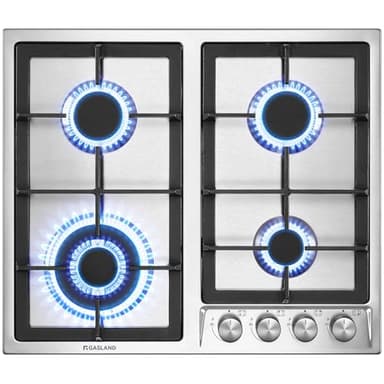 GASLAND GH60SF Plaque de cuisson à gaz encastrable en acier inoxydable, 4 feux, 60 cm cuisinière à gaz butane avec brûleur Wok, puissance 8000W, compatible LPG/Gaz naturel