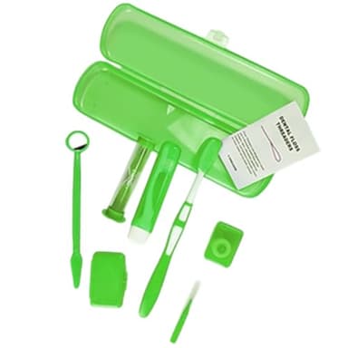 SGERUFZ 8 Pièces Soin Orthodontique, Set de Nettoyage pour Appareil Dentaire Portable, Brosse en V, Miroir Buccal, Brossette Interdentaire, Fil Dentaire, Cire Orthodontique, Hygiène Orale (Vert)