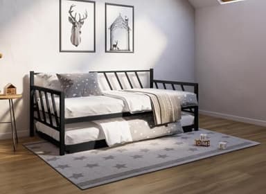 DecoInParis Lit Banquette gigogne en métal Noir Torry 90 x 190 cm