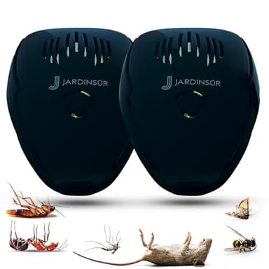 JardinSûr - Répulsif à Ultrason Souris Et Rats Puissant - Repulsif Moustique, Anti Rat, Anti Souris, Anti Rongeurs, Anti Mouche - 2 Unités pour Une Large Couverture 80/120m2