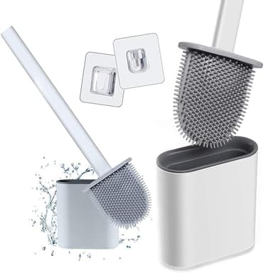 PARENCE - Brosse WC Silicone Plate - Nettoyage Toilettes ou Salle de Bain - Accroche Murale ou au Sol - Anti Goutte