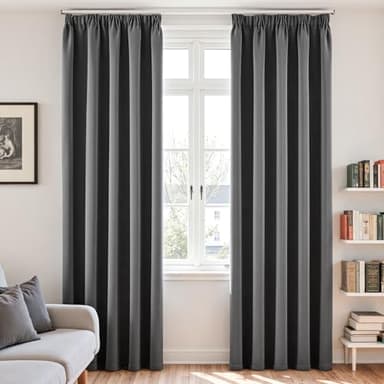 Vangao Rideau Occultant Galon Fronceur Salon Fenetre Chambre Balcon Rideaux Thermiques 140L x 220H cm Lot de 2 Opaque Moderne Interieur pour Rail Decoration Anti-Bruit et UV, Gris Foncé