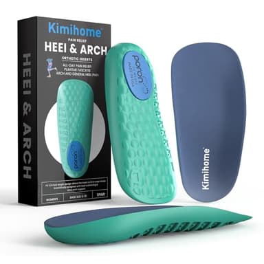 Kimihome Semelles pour fasciite plantaire - Coussinets de talon 3/4 avec soutien de la voûte plantaire pour soulager la douleur au talon, la fasciite plantaire et la douleur à la voûte plantaire.