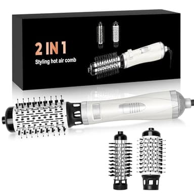 Brosse Soufflante Rotative 2 en 1 air styler, Brosse Seche Cheveux Brushing avec 2 Brosses 38MM / 50MM, 1000W Brosse Rotative Soufflante Pour Sécher, Lisser, Modeler du Volume