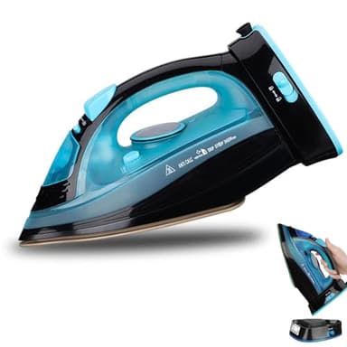 Fer à vapeur sans fil, fer à vapeur 2400W avec semelle en céramique, fer à repasser vapeur anti-goutte, autonettoyant avec réservoir d'eau de 360ml fer sans fil vapeur (Bleu)