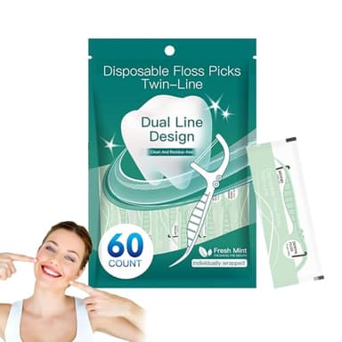 Brossettes à Fil Dentaire pour Dents - Bâtonnets Fil Dentaire Double Brin Portables | Accessoires d'Hygiène Dentaire pour Appareils Orthodontiques, Maison, Voyage, Bureau, Famille et