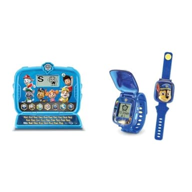 VTech Ordinateur Enfant, Bleu, Enfant & Pat' Patrouille, La Montre-Jeu Interactive de Chase, Montre Enfant à Clapet avec Écran Animé, Bracelet Souple, 12 Cadrans, 4 Jeux