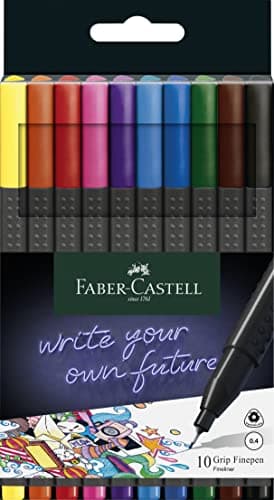 FABER-CASTELL 151610 - Boîte de 10 feutres fins Grip, feutres fins 0,4 mm avec manche ergonomique, feutres à pointe fine pour adultes
