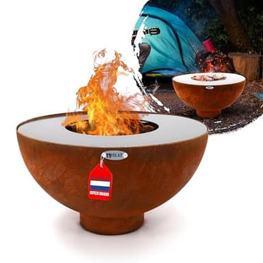 HEAT Outdoor Living Gystad - Brasero pour Le Jardin - Tonneau à feu et Foyer - Brasero en Acier Robuste - avec Grille pour Plancha pour la Cuisson - Barbecue BBQ - 60 x 60 x 40 cm