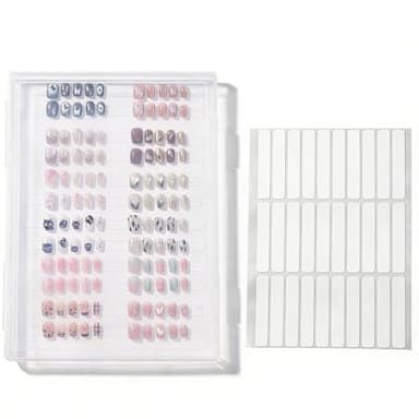 DIFLAX Boite Press On Nails, 1 Grand Support Ongles, 100 Rubans Adhésifs Double Face, Présentoir Ongles, Boite Ongles, Transparente Boite Ongles, Für 32 Faux Ongles & Rangement