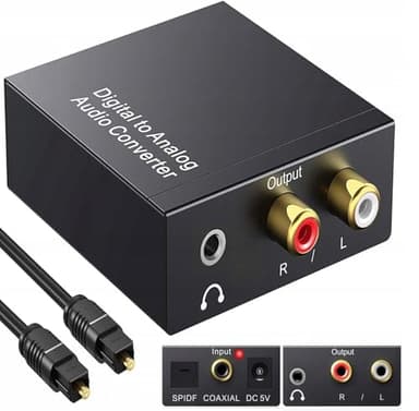 Convertisseur DAC 192kHz Aolirot SPDIF vers RCA Optique vers 3.5mm Convertisseur Numérique Analogique pour PS3,PS4, Xbox,HDTV,Blu-ray