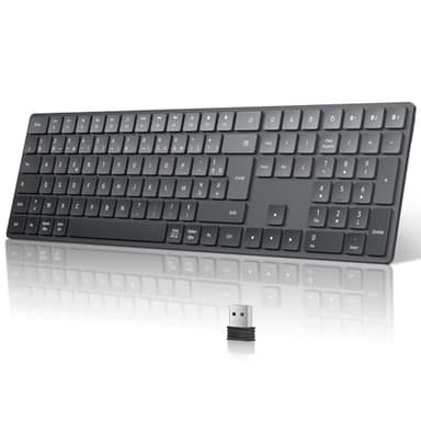 TECURS Clavier sans Fil Bluetooth Clavier AZERTY 2.4G Wireless Keyboard avec 3 Canaux Bluetooth, Ultra-Mince, pour Tablette, Ordinateur, Apple MacOS, iOS, Android, PC, 2*AAA Batterie(Non fournies)
