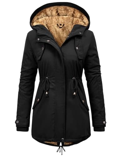 Vancavoo Manteau Femme Hiver Chaud Blouson Polaire Parka Manches Longues Capuchon d'hiver Blouson Zippé Veste Manteaux Epaissé Outercoat,Noir,L