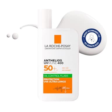 La Roche-Posay - Anthelios UVMune 400 - Crème Solaire Fluide SPF 50 Oil Control - Haute Protection Solaire Contre les UVA/UVB - Effet Matifiant - Soin Visage Pour Peaux Mixtes à Grasses