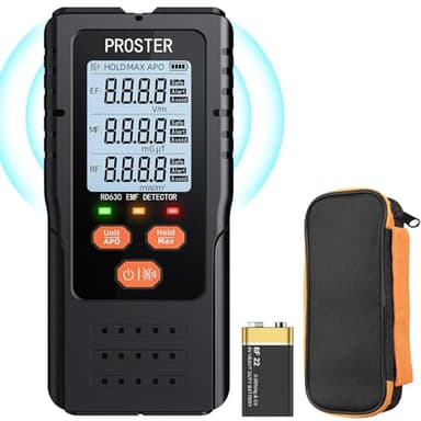 EMF Detecteur, Proster 3 en 1 Détecteur Champ Électromagnétique EF RF MF avec Alerte Sonore et Lumineuse Lecteur avec Sac de Rangement pour Maison Bureau Inspections CEM Chasse aux Fantômes