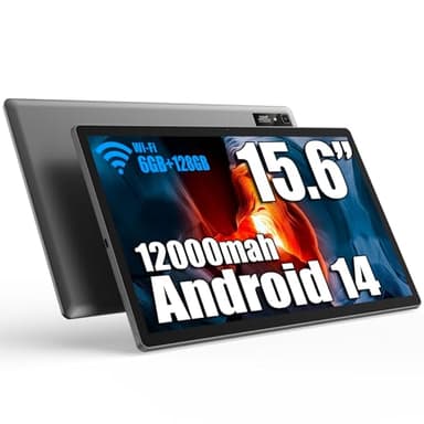 azamp 15.6 Pouces Tablette, Mes-B3 Grande Tablette Tactile avec écran IPS, Helio G99 Octa-Core, 6 Go RAM 128Go ROM(1TB TF), Android 14, 12000 mAh, BT 5.0, WiFi, 4 Haut-parleurs, Caméra de 32 MP
