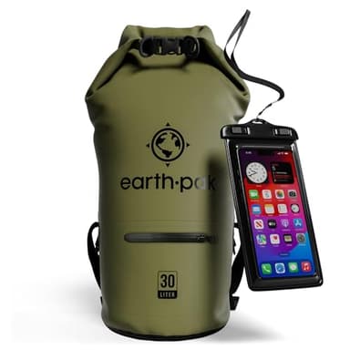 Earth Pak Sac étanche avec Poche - pour Kayak, Bateau Excursion, Canoë, Pêche, Rafting, Natation, et Snowboard (Vert, 30L)