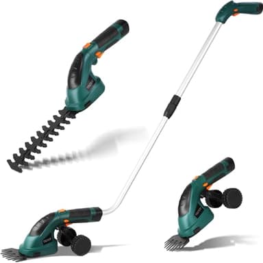 Coupe Bordure sans Fil, Cisaille à Gazon avec Batterie 7.2V et Chargeur, Taille Haies sans Fil, Tondeuse à Gazon, Manche Long Télescopique Détachable, pour Couper Gazon/Buisson/Haie,Vert foncé