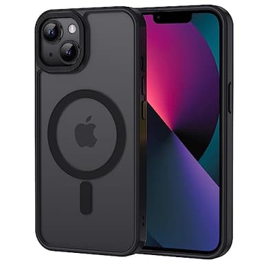XTCASE Coque pour iPhone 13 Mini Magnétique Compatible avec MagSafe, Étui Mat Translucide Minimaliste, PC Dur Housse Arrière Anti-Rayures + TPU Bumper Antichoc - Noir