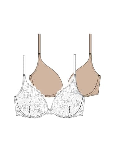 Dorina Angie Pack de Deux Soutiens-Gorge Push-Up Plunge – Dentelle & Microfibre, Coussinets Amovibles, Soutien Armature, Blanc et Nude