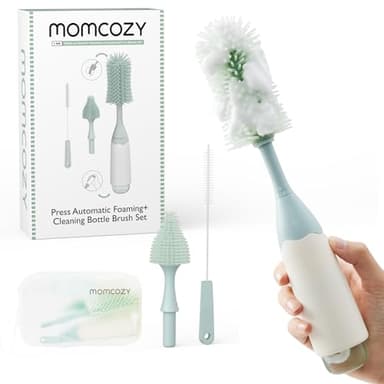 Momcozy Kit de goupillon pour bébé avec Technologie de Mousse à Pression, goupillon en Silicone pour biberons, Tire-Lait et tétine, sans BPA, Nettoyage à 360 ° et étui de Voyage