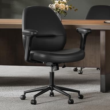 SONGMICS HOME Chaise de Bureau Pivotante, Fauteuil Ergonomique avec Accoudoirs Réglables, Hauteur Réglable, Assise Large et Moelleuse, Surface en PU, Noir d'encre OBG035B01