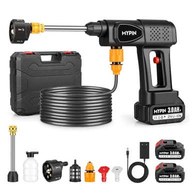 Nettoyeur Haute Pression sans Fil, 600 PSI, 21V, Nettoyeur Haute Pression sur Batterie avec 2 Batteries Rechargeables, Buse 6-en-1 pour Voiture, Sol, Mur, Clôture.