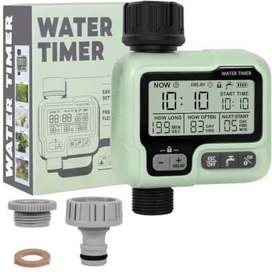 AQXONG Minuterie D'arrosage Automatique/Manuelle, Minuterie D'irrigation de Jardin, Connecter la Minuterie du Robinet avec Mode de Verrouillage Enfant/Retard de Pluie/Étanchéité IPX5/Écran LCD