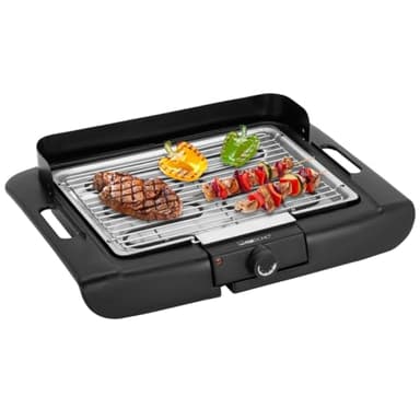 Clatronic Gril électrique BQ 3507, Barbecue de table,Indoor-Outdoor BBQ,petit,gril de table électrique pour balcon/camping/jardin,grille,protection contre le vent,surface de gril: 36x25 cm, 2000 watts