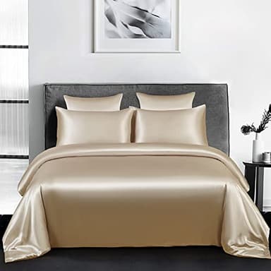Michorinee Housse de Couette Satin 240 x 260 Taupe avec 2 Taies d'oreiller 65x65 cm Parure de Lit Adulte 2 Personnes Linge de Lit Satin de Soie Brillante avec Fermeture Éclair