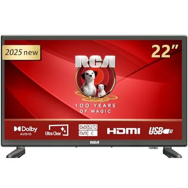 RCA E22 Télévision 22 Pouces (55 cm), Full HD 1080P Audio Dolby Triple Tuner DVB-C/T2/S2 VGA/HDMI/USB,Mode Hôtel [Classe énergétique E]