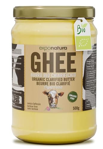 Ghee Bio - beurre clarifié selon l'ancienne recette ayurvédique - uniquement à partir du lait de vaches au pâturage - extrêmement digestible sans lactose - Exponatura (500 g)