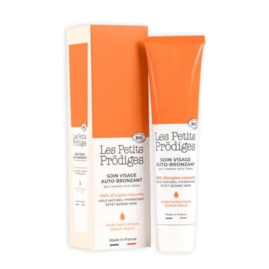 LES PETITS PRODIGES Auto bronzant Soin Visage Hydratant - Hâle Progressif et Durable sans Soleil - Senteur Monoï 100% d'Origine Naturelle, Certifié Bio, Emballage recyclable -Fabriqué en France - 40ml
