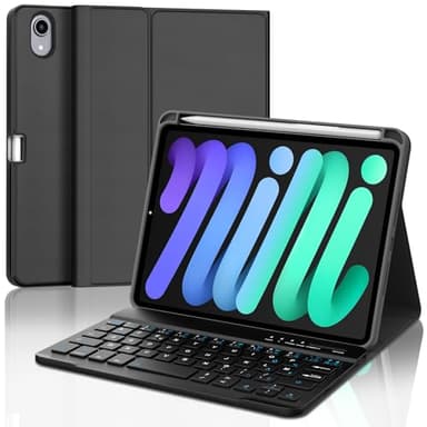 IVEOPPE Clavier iPad Mini 7/6 8.3 Pouces, Coque Clavier iPad Mini 7 8.3" 2024, Rechargeable Etui Clavier Français AZERTY Détachable pour iPad Mini 7 8.3" 2024 / iPad Mini 6 8.3" 2021, Noir
