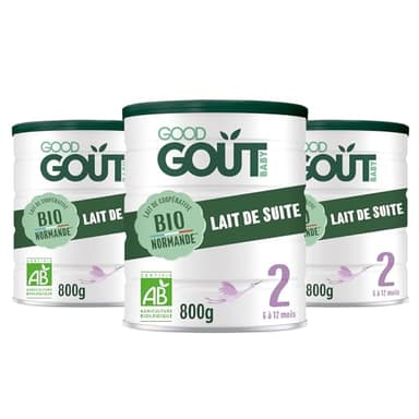 GOOD GOÛT - Lait Infantile 2Ème Âge - Lait de Suite Format Poudre - de 6 à 12 Mois - sans Huile de Palme - sans Maltodextrine - Crème de Lait Bio - Fabriqué en Normandie - 800 g