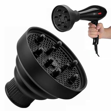 Diffuseur de Cheveux Universel, Embout Diffuseur Bouclant Cheveux Pliable, Portable Convient pour Séchoir, Embout Sèche-Cheveux en Silicone, Noir